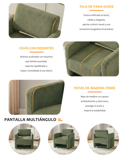Sillón Individual Moderno de Pana Verde con Espacio para Mascotas