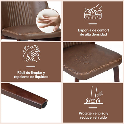 Juego de 2 Sillas para Comedor, Tapizadas en Piel Sintética PU Color Café