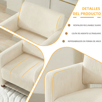 Sillón Individual Moderno de Pana Beige con Espacio para Mascotas