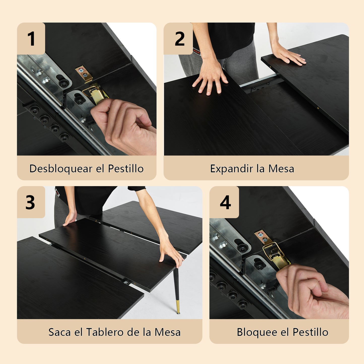 Mesa de Comedor Rectangular Extensible 160 cm Negro