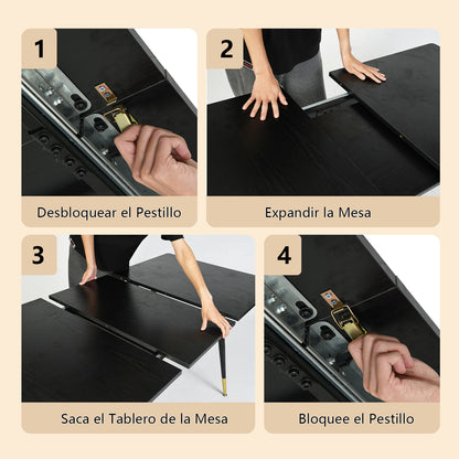 Mesa de Comedor Rectangular Extensible 160 cm Negro