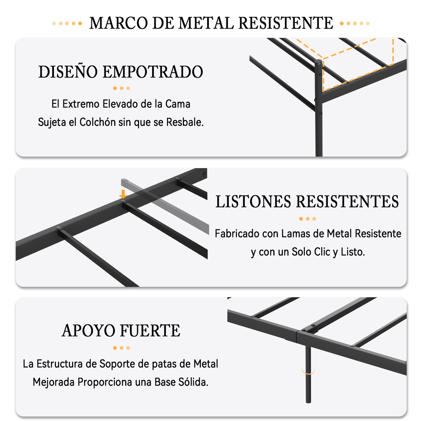 Cama Twin Armazón de Cama de Metal de fácil Montaje con cabecera y pie de Cama Negro