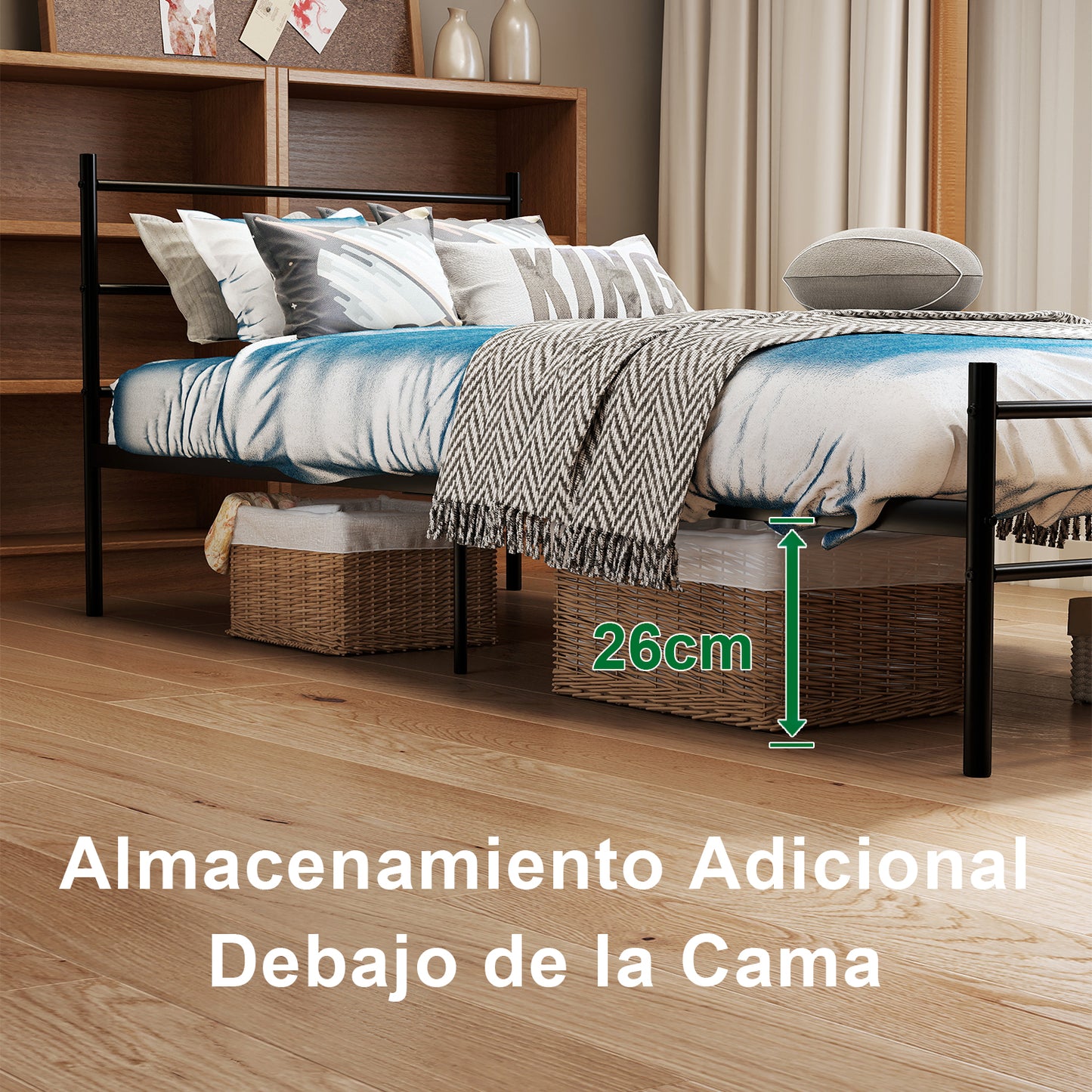 Cama Twin Armazón de Cama de Metal de fácil Montaje con cabecera y pie de Cama Negro