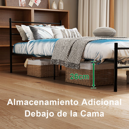 Cama Twin Armazón de Cama de Metal de fácil Montaje con cabecera y pie de Cama Negro