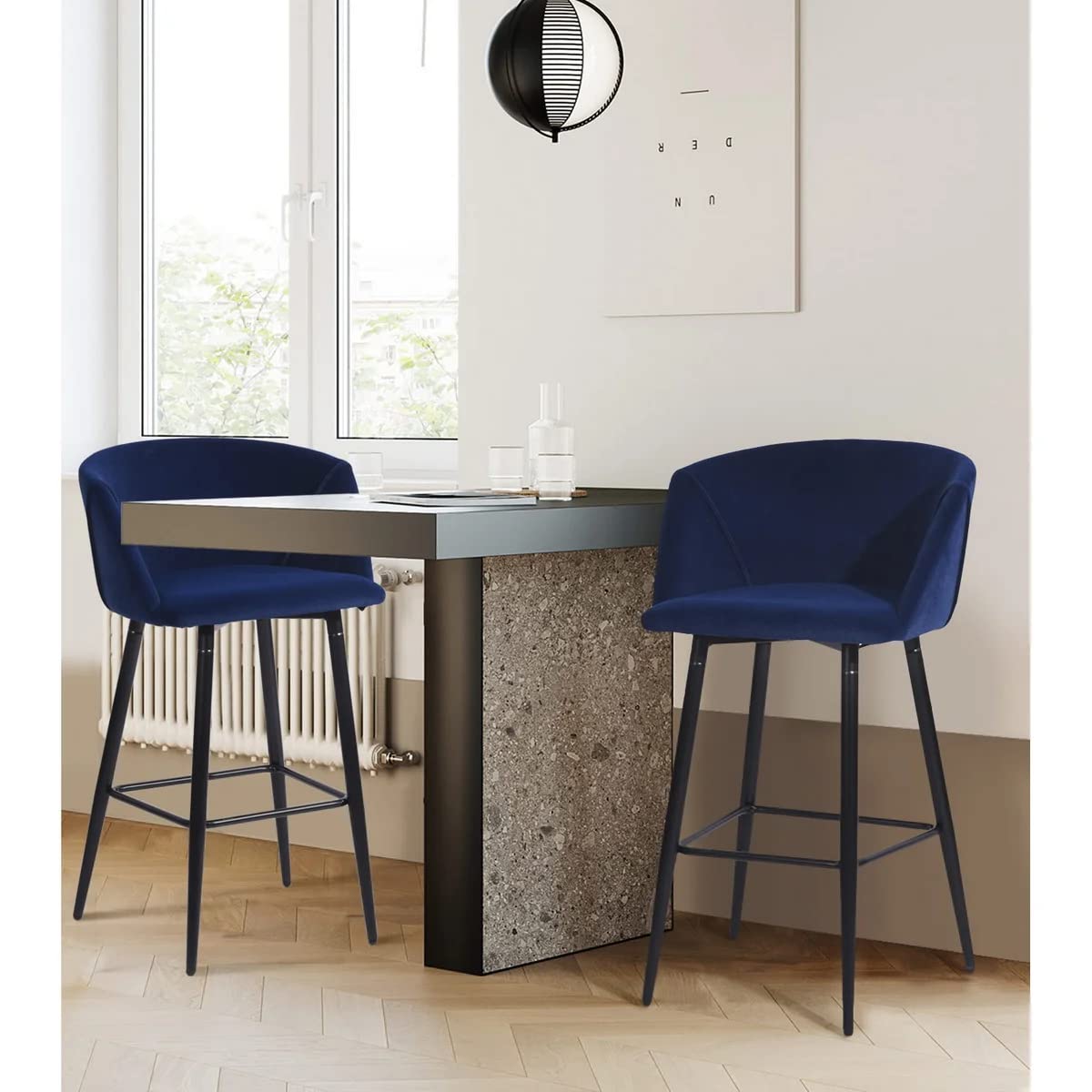 Conjunto de 2 sillas de Bar de Cocina para Interiores con Brazos Azul