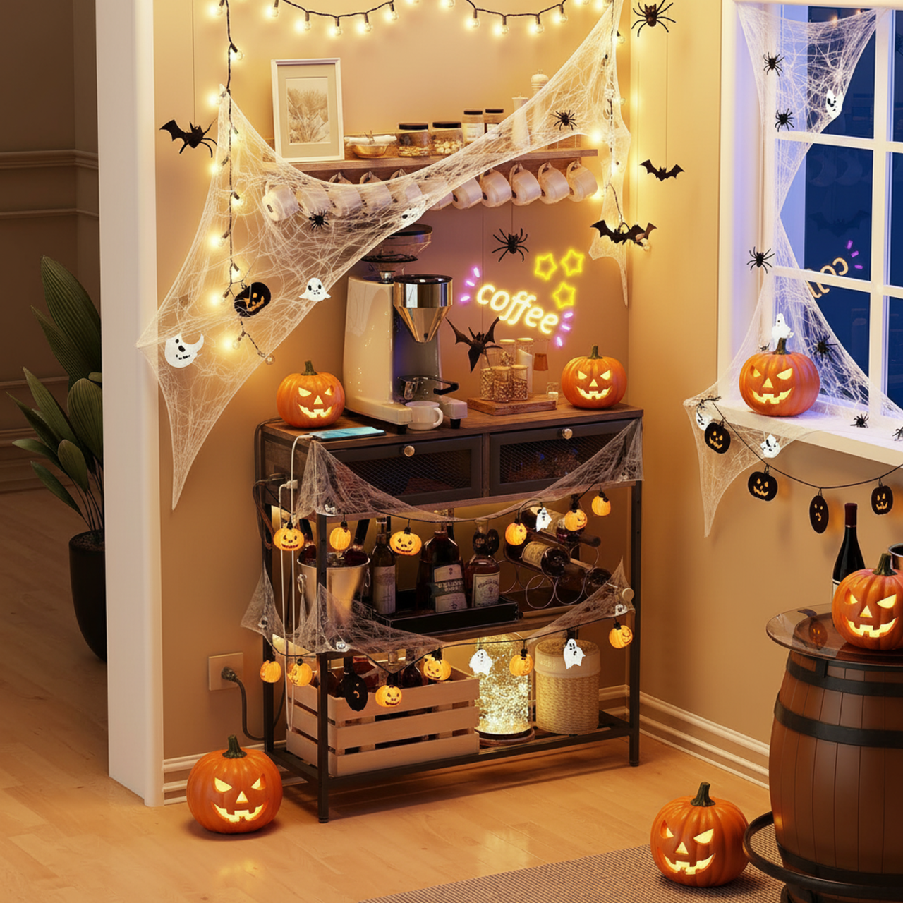 Mesa Consola con Tomacorrientes y Puertos USB Café y Negro