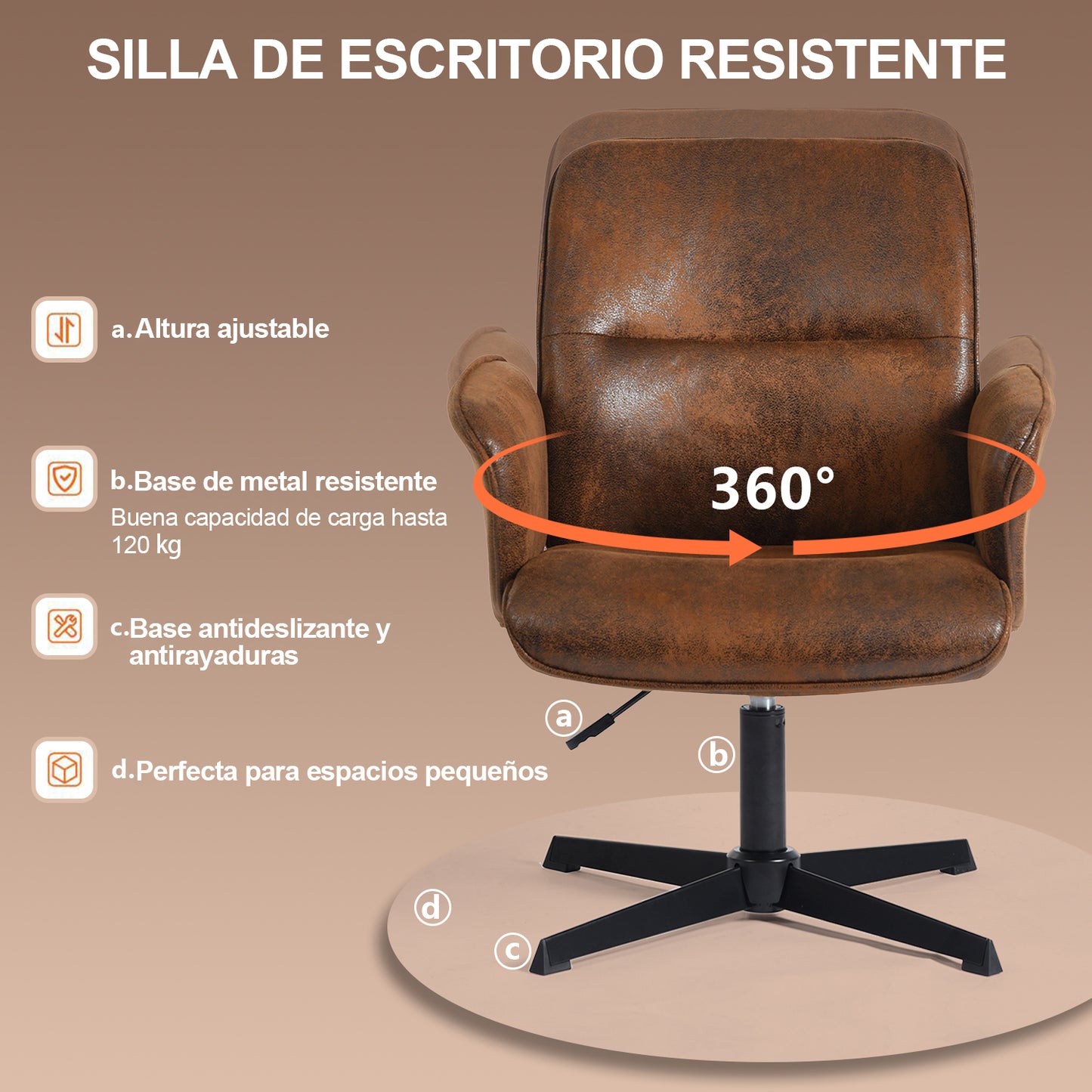 Silla Cruzada, Silla de Oficina Ergonómica con Respaldo Medio y Reposabrazos Marrón