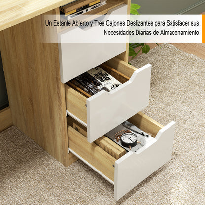 Escritorio de Madera de Computadora Multiuso con 3 Cajones Haya