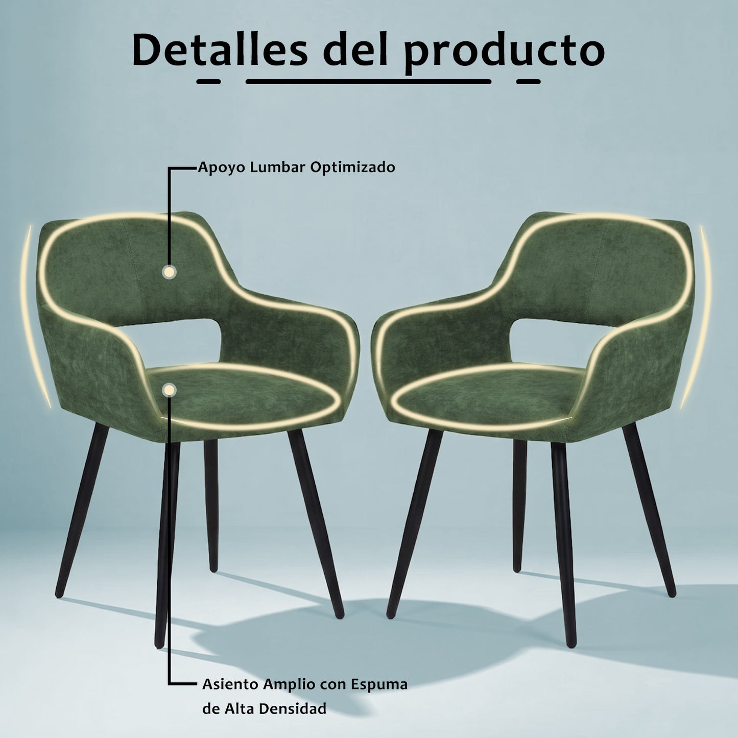 Set de 2 Sillas con Descansabrazos - Verde