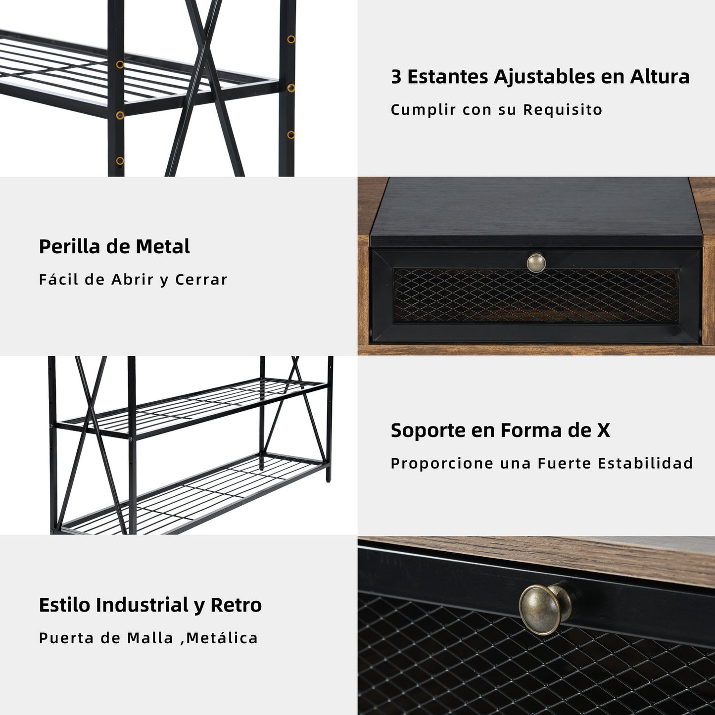 Mesa Consola con Tomacorrientes y Puertos USB Vintage y Negro