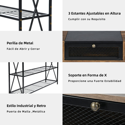Mesa Consola con Tomacorrientes y Puertos USB Vintage y Negro