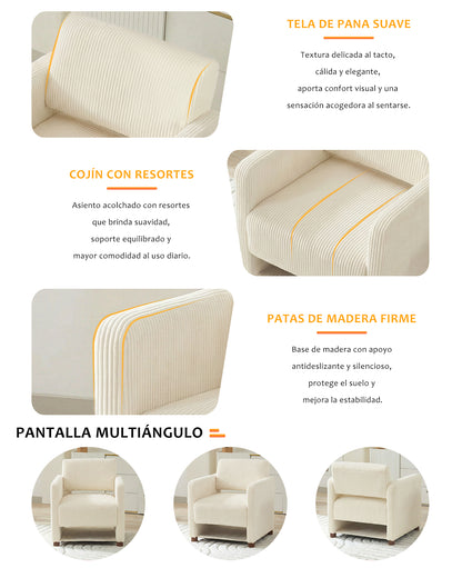 Sillón Individual Moderno de Pana Beige con Espacio para Mascotas
