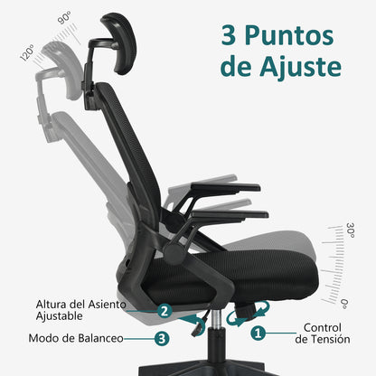 Silla de Escritorio para Computadora de Oficina con Reposacabezas Negro