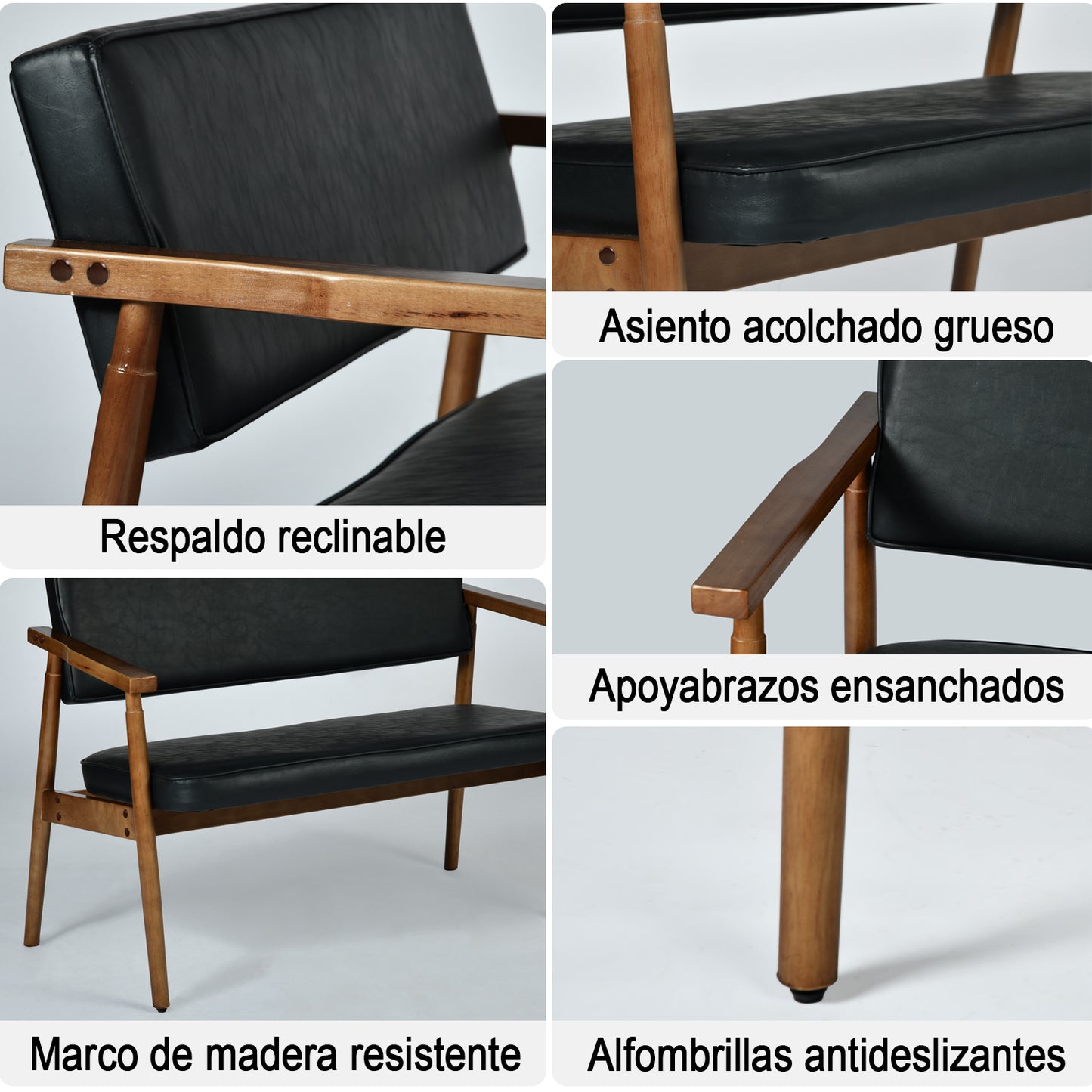 Sofá de Dos Plazas Modernas Mediados Siglo Negro