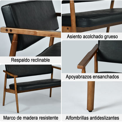 Sofá de Dos Plazas Modernas Mediados Siglo Negro
