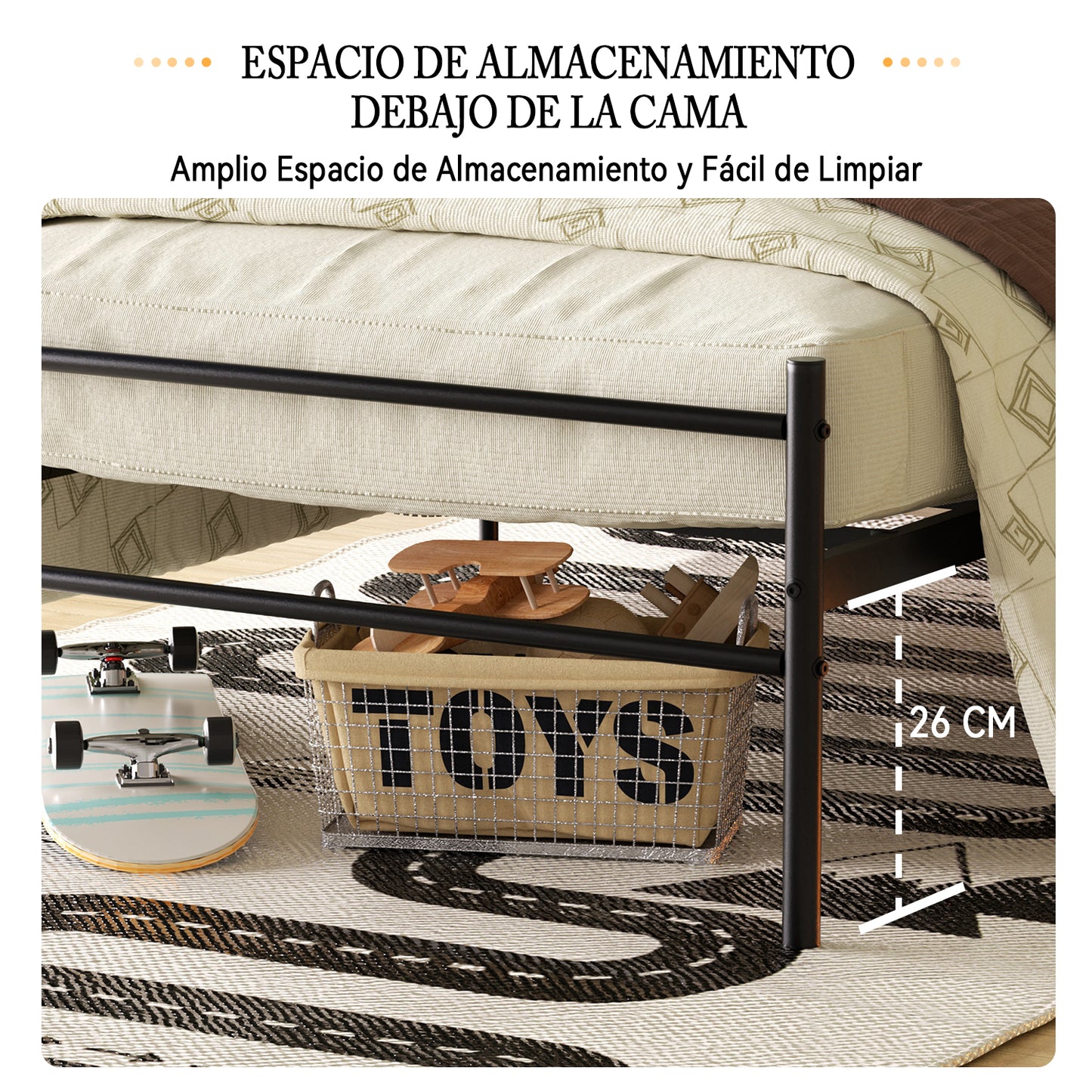 Cama Twin Armazón de Cama de Metal de fácil Montaje con cabecera y pie de Cama Negro