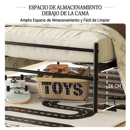Cama Twin Armazón de Cama de Metal de fácil Montaje con cabecera y pie de Cama Negro