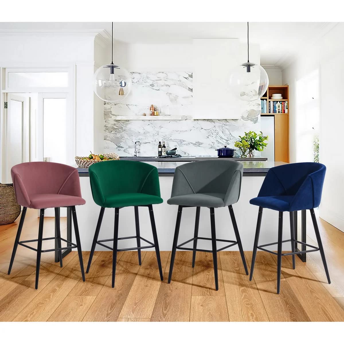 Conjunto de 2 sillas de Bar de Cocina para Interiores con Brazos Azul