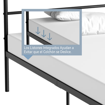 Cama Twin Armazón de Cama de Metal de fácil Montaje con cabecera y pie de Cama Negro