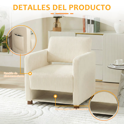 Sillón Individual Moderno de Pana Beige con Espacio para Mascotas