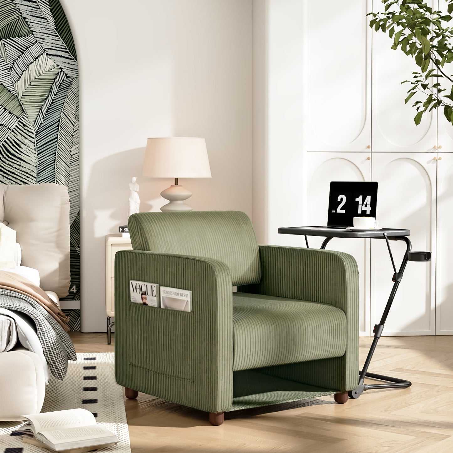 Sillón Individual Moderno de Pana Verde con Espacio para Mascotas