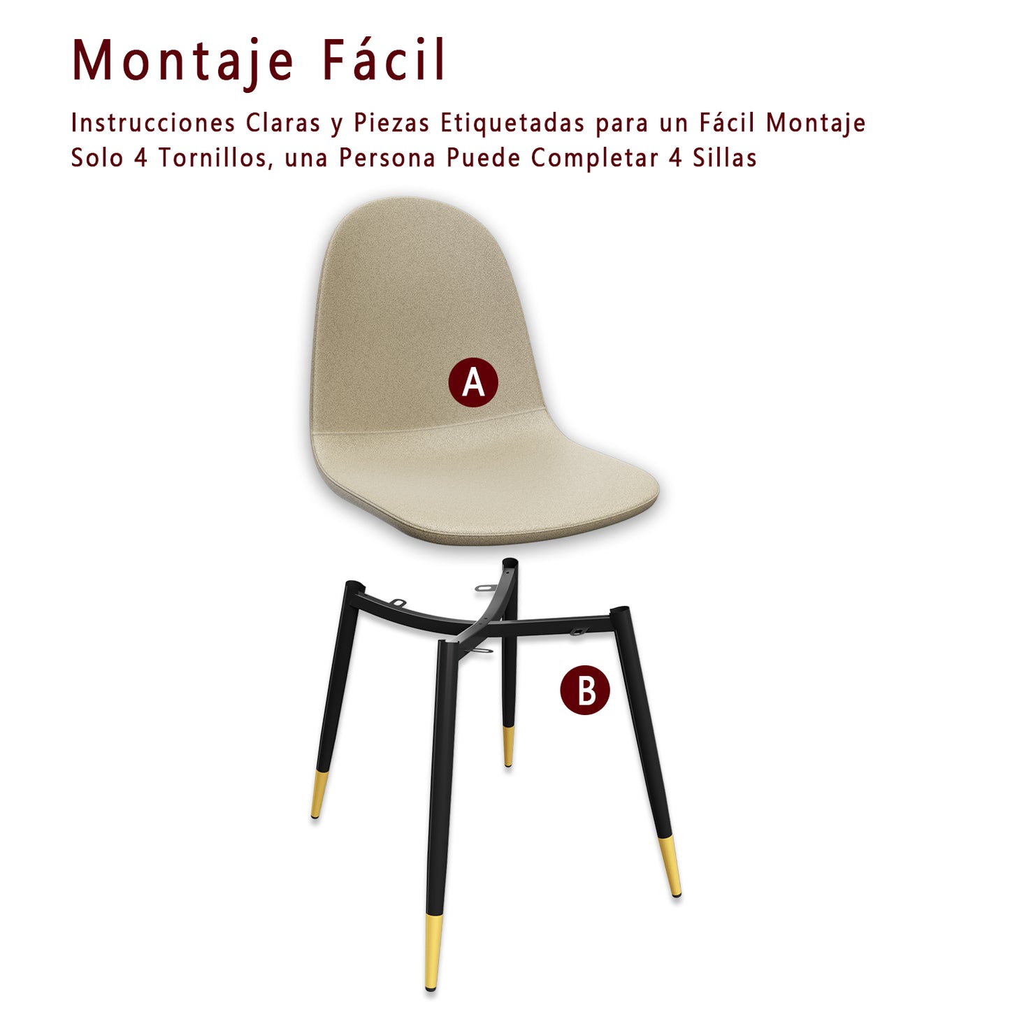 Conjunto de 4 sillas de Cocina Modernas de Mediados de Siglo Beige