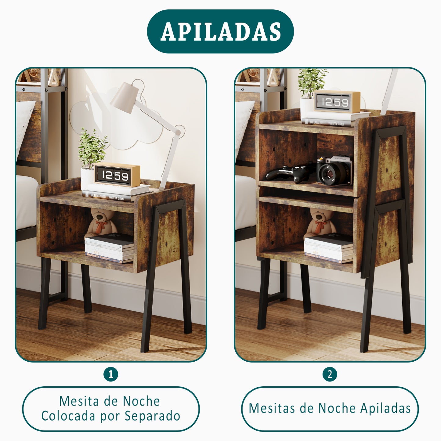 Mesita de Noche Apilable, Mesa Auxiliar, Mesa Auxiliar, Mesita de Noche