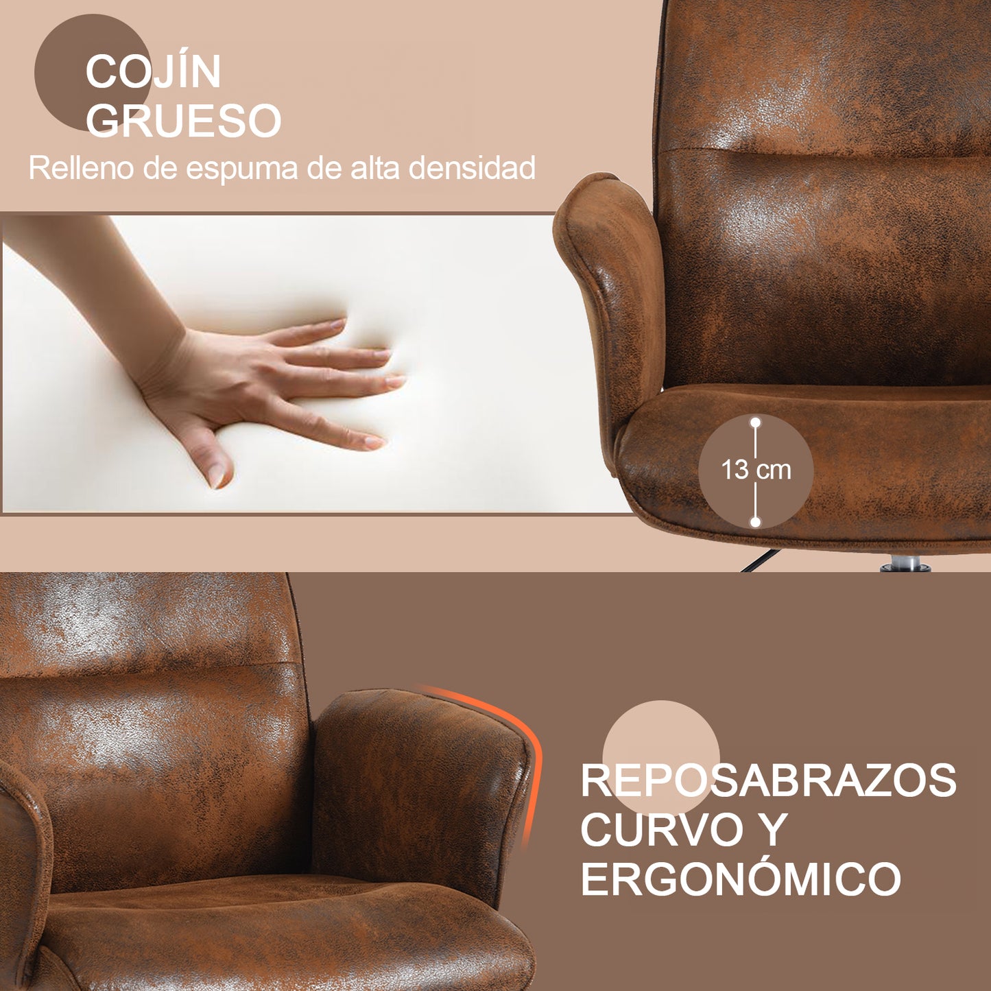 Silla Cruzada, Silla de Oficina Ergonómica con Respaldo Medio y Reposabrazos Marrón