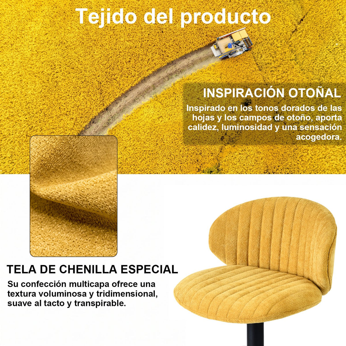 Juego de 2 Bancos para Barra Ajustables y Giratorios Amarillo Otoño - imagen 6