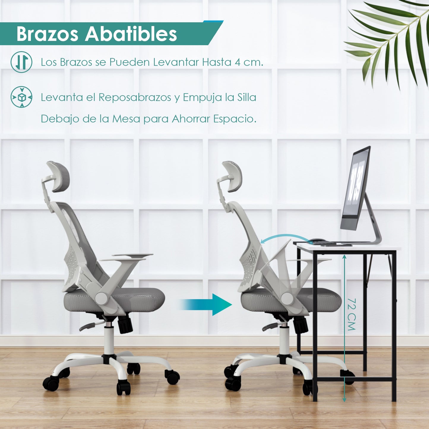 Silla de Oficina Ergonómica con Reposacabezas Gris