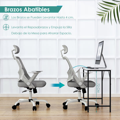 Silla de Oficina Ergonómica con Reposacabezas Gris