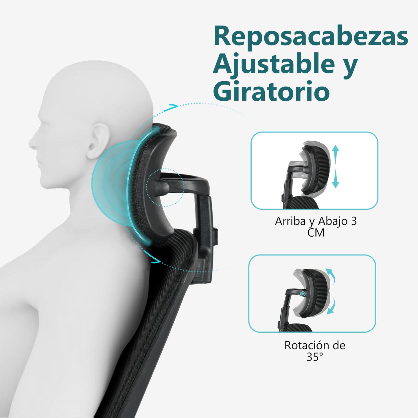 Silla de Escritorio para Computadora de Oficina con Reposacabezas Negro