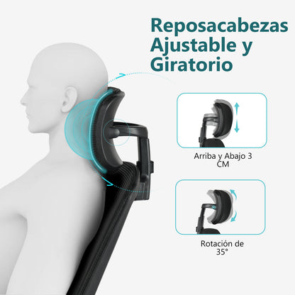 Silla de Escritorio para Computadora de Oficina con Reposacabezas Negro