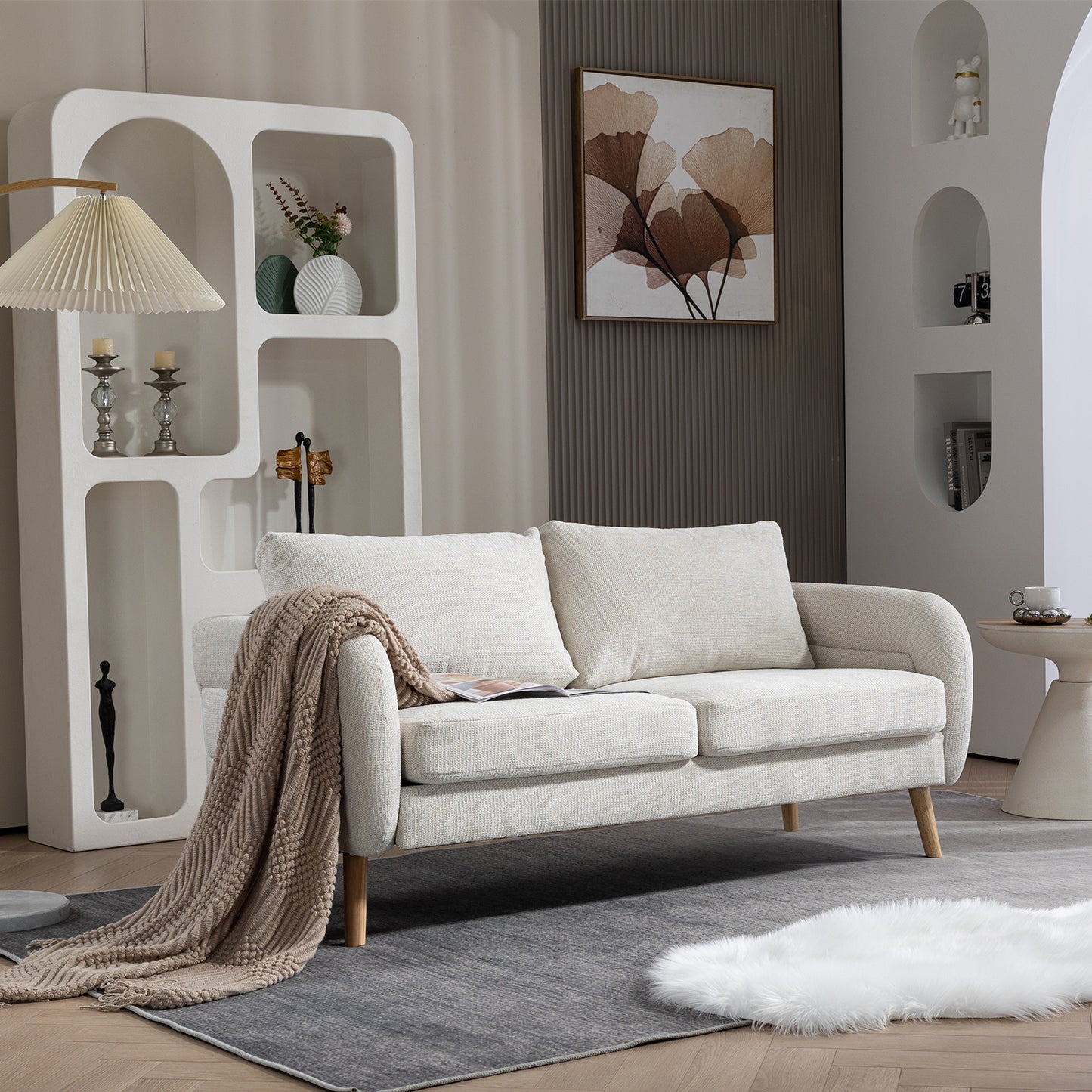 159CM Sofás de Mediados de Siglo para Sala de Estar  Beige