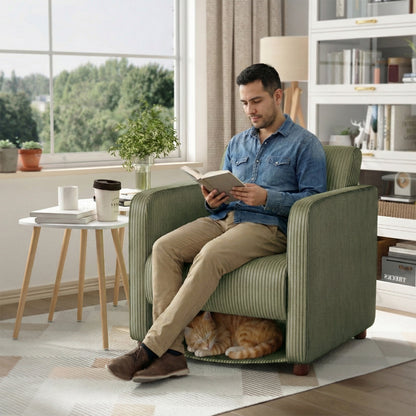Sillón Individual Moderno de Pana Verde con Espacio para Mascotas
