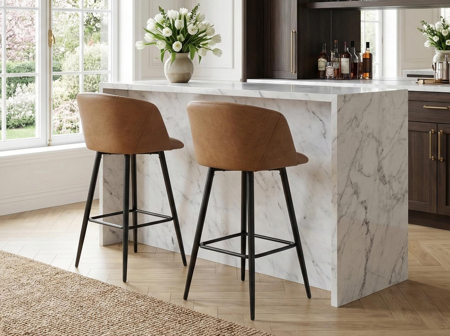 Cyber FurnitureR Conjunto de 2 sillas de Bar de Cocina Marrón
