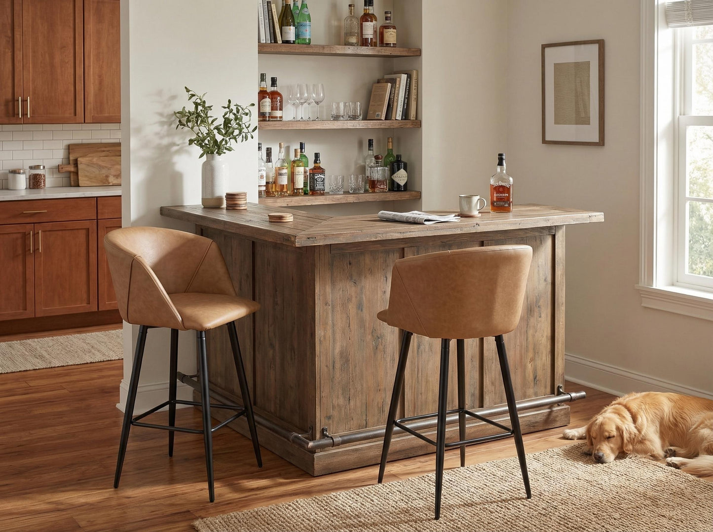 Cyber FurnitureR Conjunto de 2 sillas de Bar de Cocina Marrón