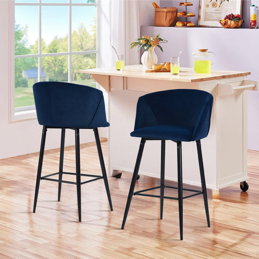 Conjunto de 2 Sillas de Bar con Asiento Tapizado Azul