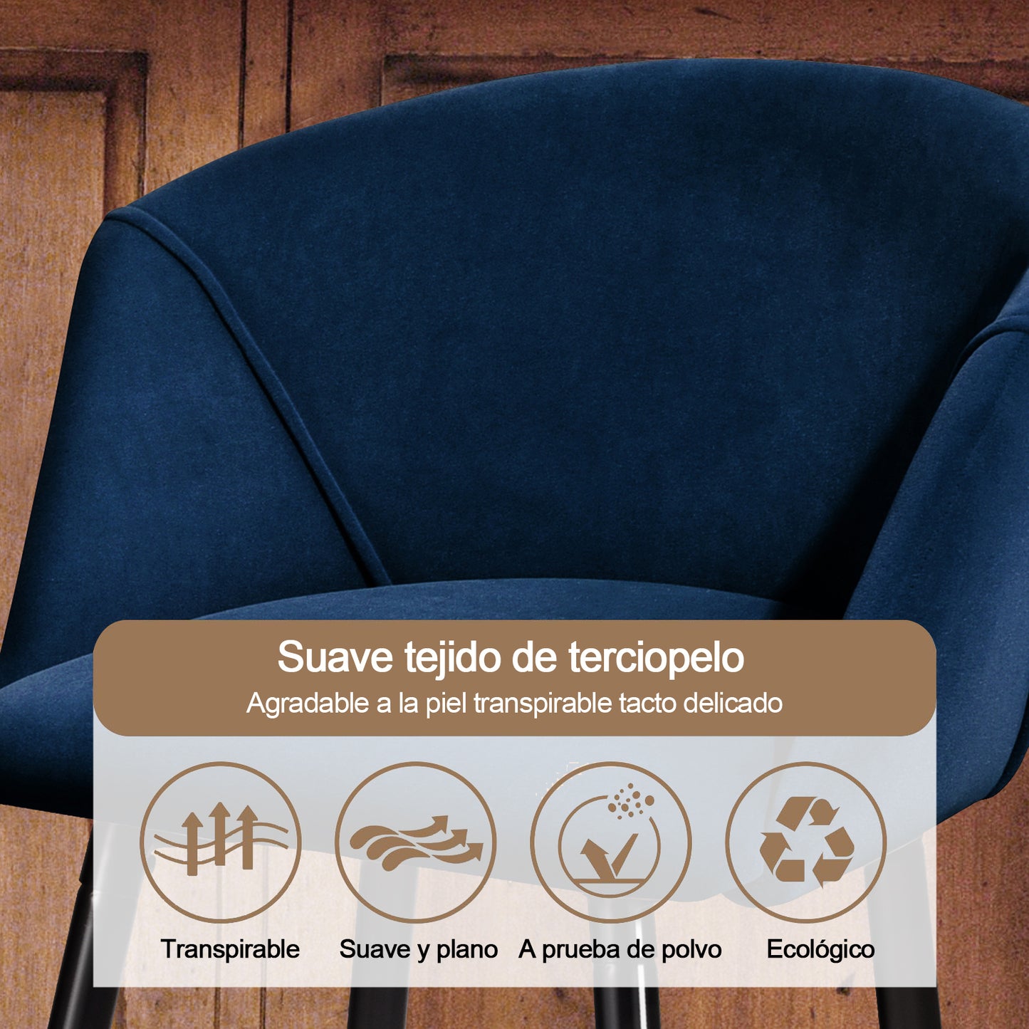 Conjunto de 2 Sillas de Bar con Asiento Tapizado Azul