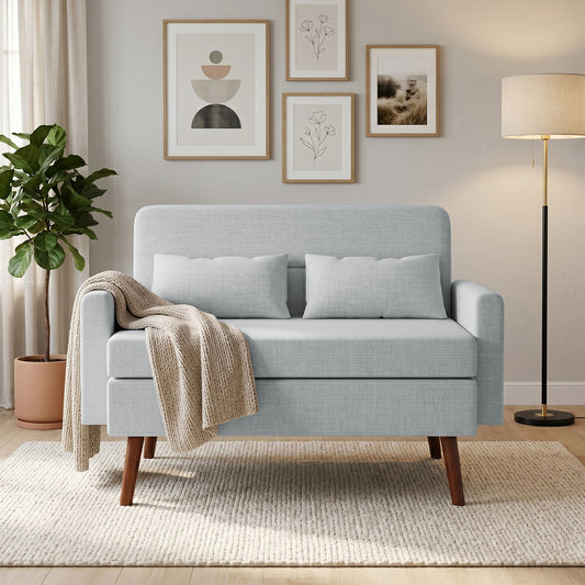Sofá Loveseat 115cm Moderno Pequeño Tapizado en Tela Gris
