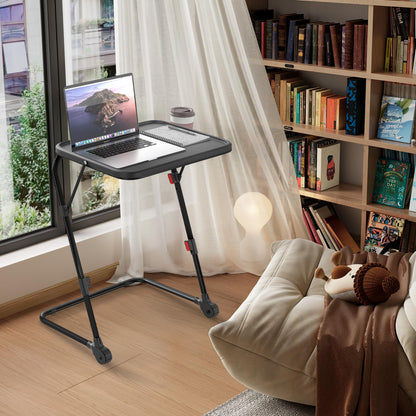 Mesa Plegable para TV con Portavasos, Mesa para Refrigerios con 4 Ajustes de Altura y 4 ángulos de Inclinación Negro