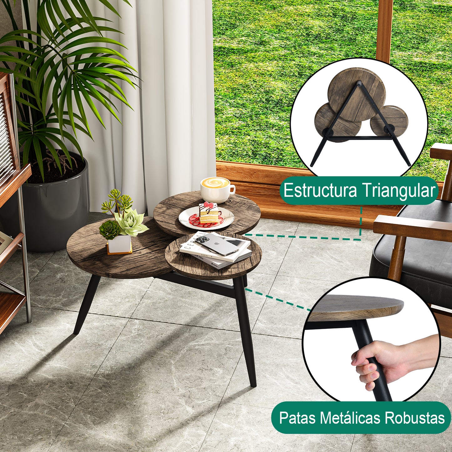 Pequeña Mesa de café Redonda Mid Century Vintage