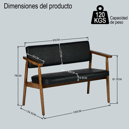 Sofá de Dos Plazas Modernas Mediados Siglo Negro