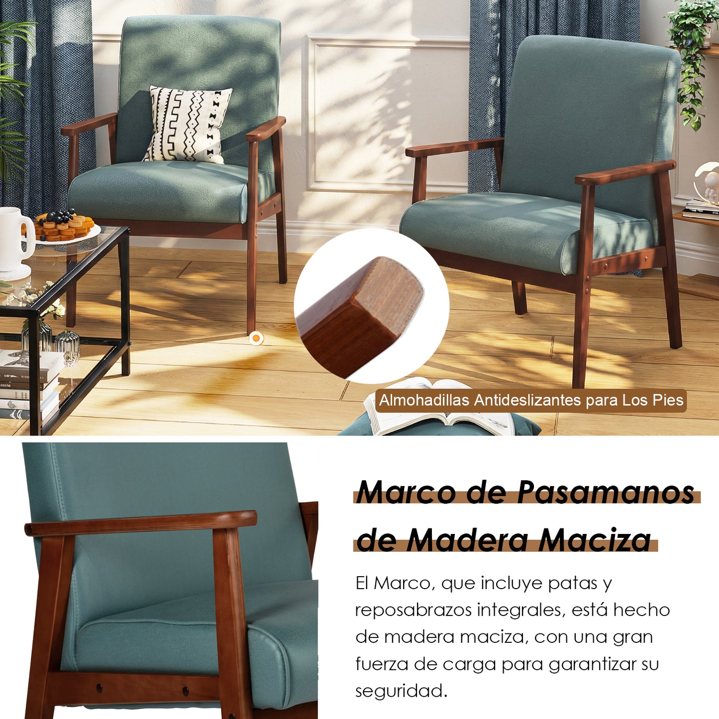 Silla Decorativa Moderna de Mediados de Siglo con Marco de Madera Verde