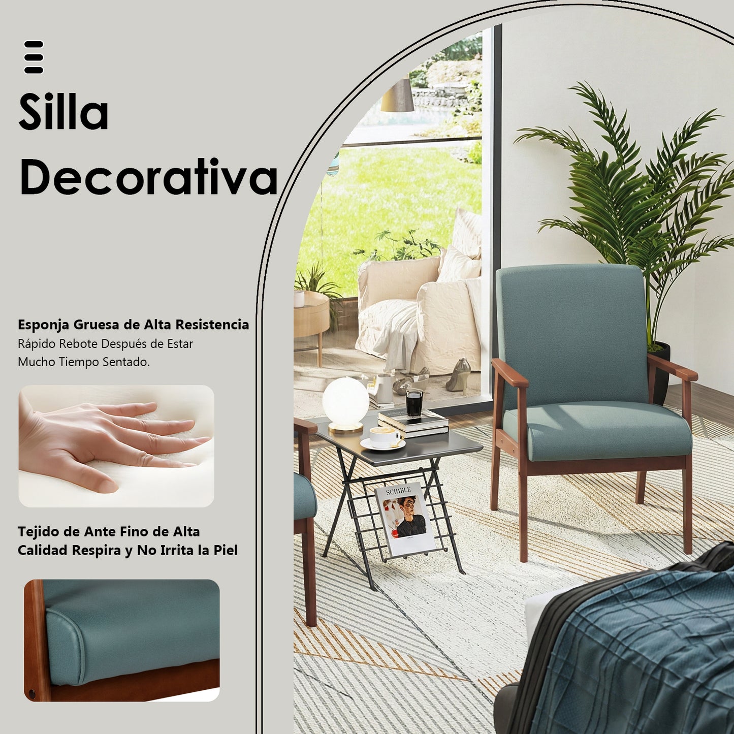 Silla Decorativa Moderna de Mediados de Siglo con Marco de Madera Verde