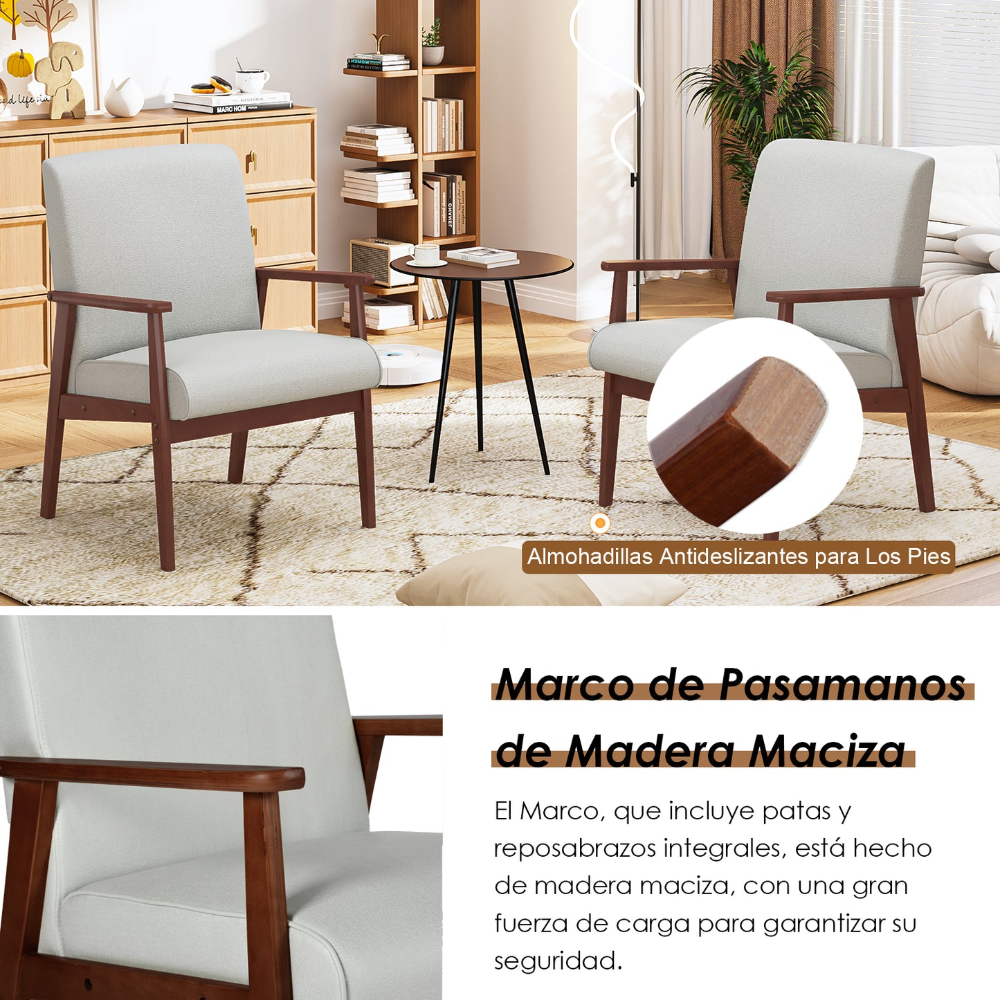 Silla Decorativa Moderna de Mediados de Siglo con Marco de Madera Beige