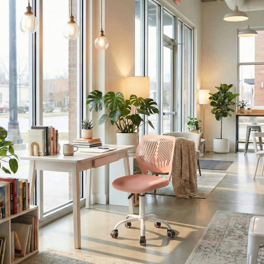 Silla de Escritorio de Trabajo de Oficina Silla de Estudio Ajustable para niños con Respaldo Medio Rosado