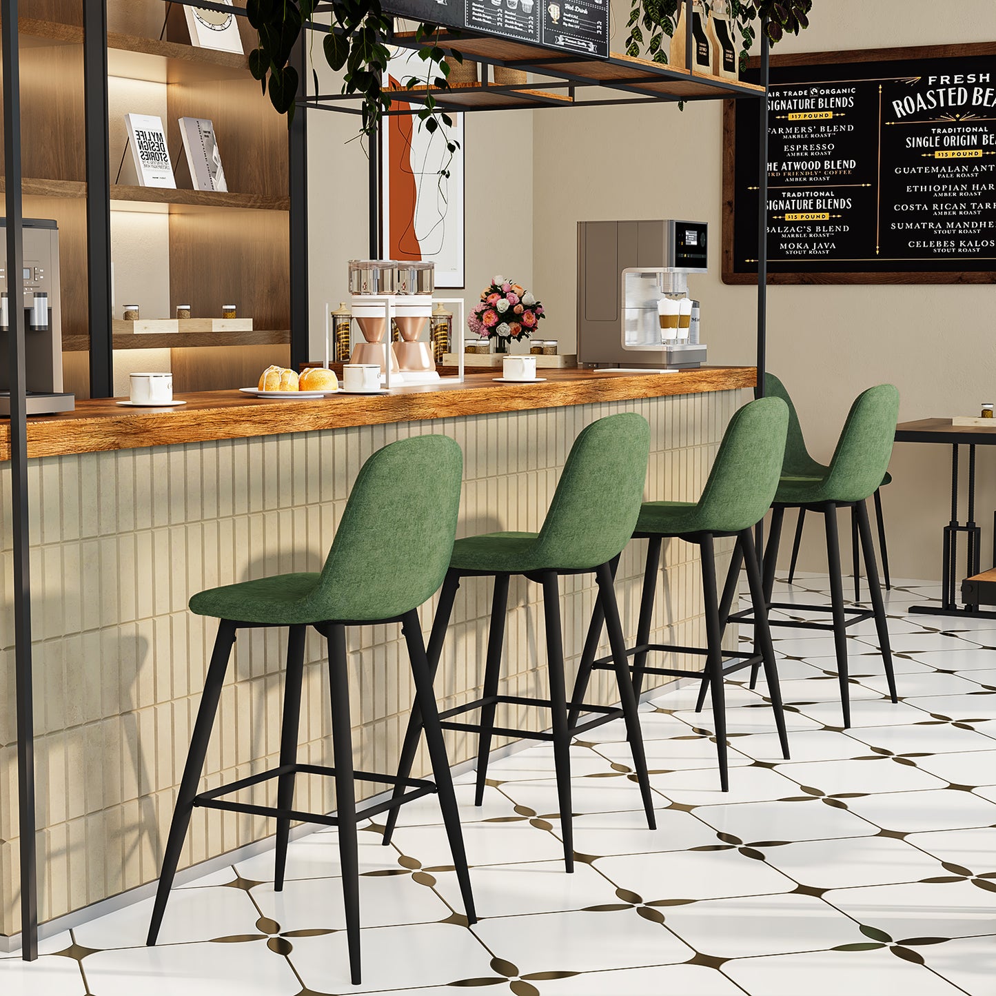 Juego de 2 Taburetes de Bar Modernas Verde