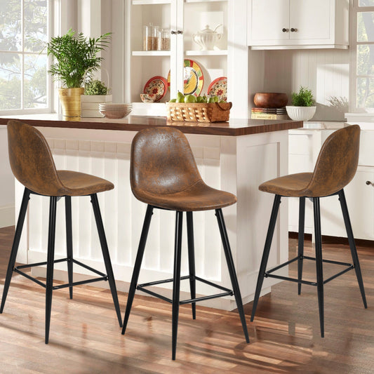 Set de 2 Bancos Altos para Barra de Cocina o Bar con Diseño Ergonómico Uso Interior Tapizado PU Café