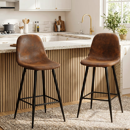 Set de 2 Bancos Altos para Barra de Cocina o Bar con Diseño Ergonómico Uso Interior Tapizado PU Café